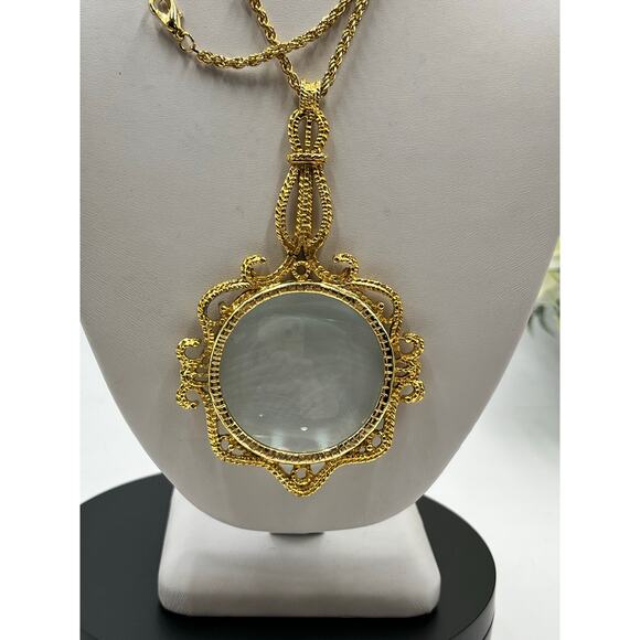 Working Loupe Ornate Magnifying Glass Rope Chain Long Pendant Necklace - Picture 2 of 14